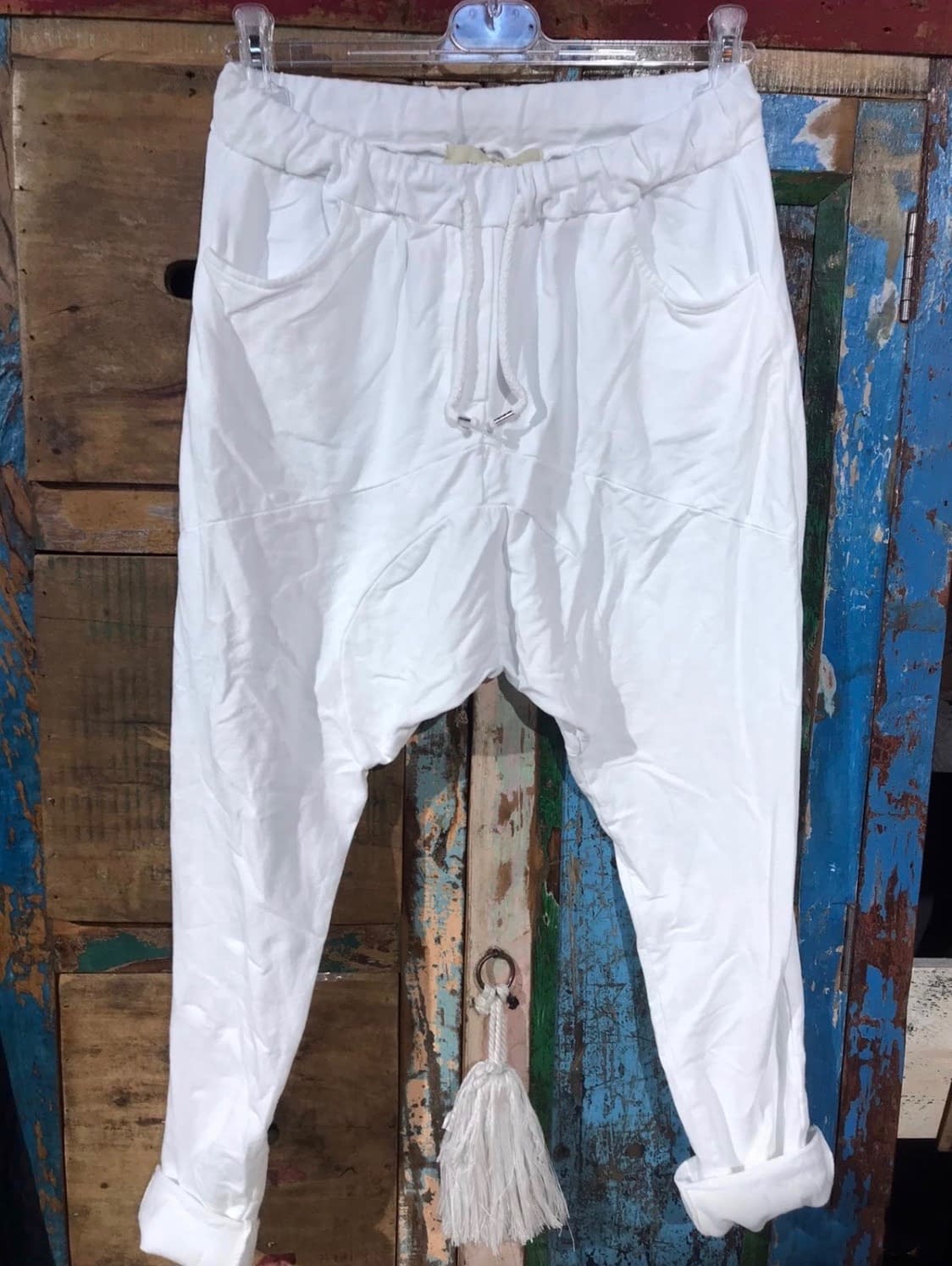 white baggy trousers